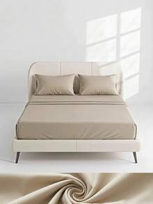 Veyra Day 4pcs/Set 100% Polyester Sheet Set Easy Care Bedding Set Fitted Sheet Set (1pc Flat Sheet+1pc Fitted Sheet+2pcs Pillowcases) Fitted Sheet Set King Queen Full TWIN SIZE Sheet Deep Pocket Up To 35cm , Breathable Better For Sleep - Khaki - View 1