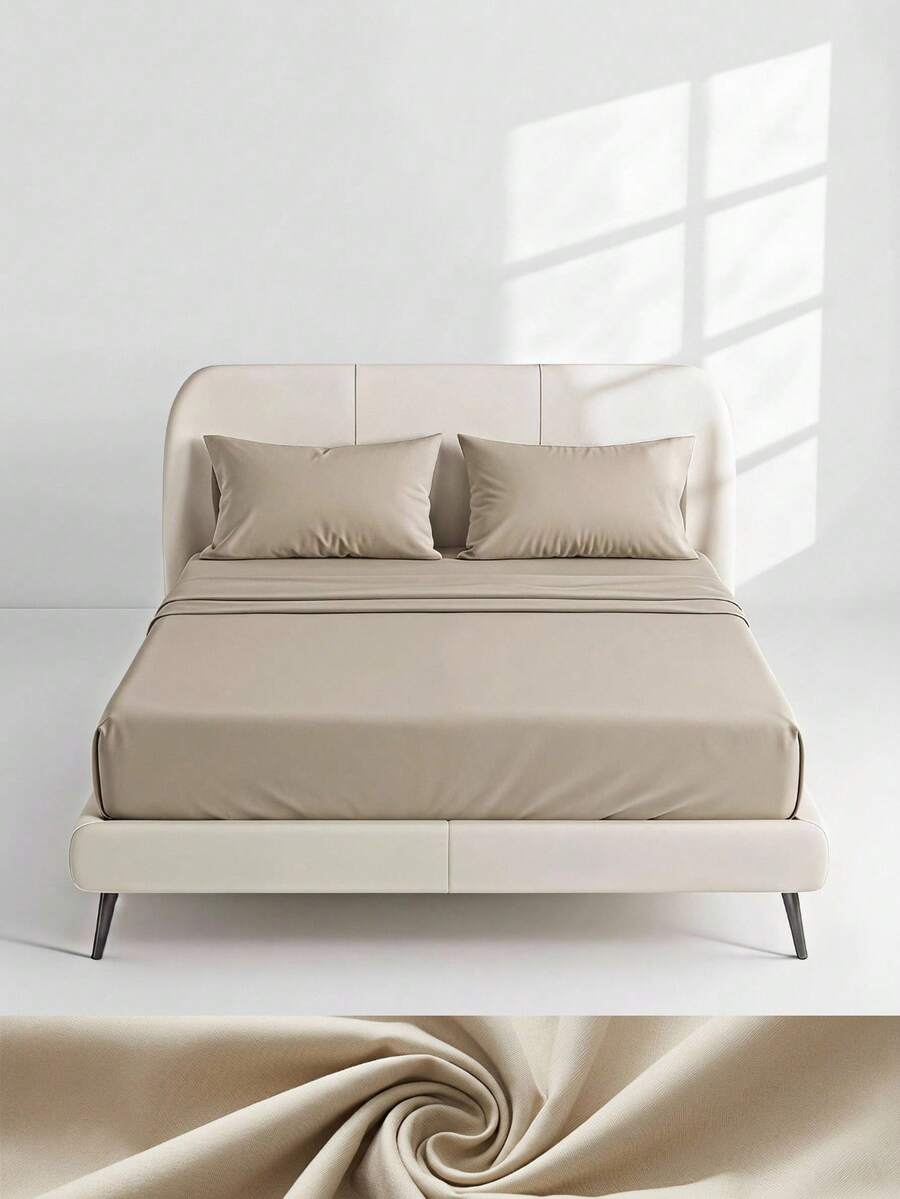 Veyra Day 4pcs/Set 100% Polyester Sheet Set Easy Care Bedding Set Fitted Sheet Set (1pc Flat Sheet+1pc Fitted Sheet+2pcs Pillowcases) Fitted Sheet Set King Queen Full TWIN SIZE Sheet Deep Pocket Up To 35cm , Breathable Better For Sleep - Khaki - View 1
