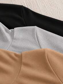 SHEIN 青少年女孩 T-Shirt 百搭休閒貓咪印花 3 件組 高領長袖保暖內層底層 - 彩色 - 查看 4