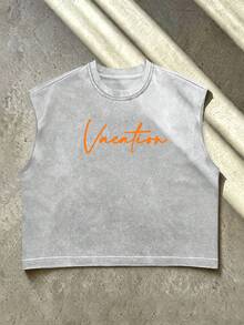 Manfinity Roghcode Men's Vintage Graphic Print Washed Tank Top, Holiday - Grey - View 2
