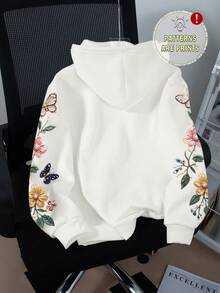 (1件) 女孩清新時尚休閒日常彩色珍珠花朵綠葉蝴蝶圖案基礎款運動衫 - 彩色 - 查看 2