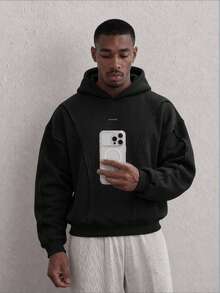 Manfinity VCAY Áo hoodie nam dáng suông, thời trang đường phố kiểu Mỹ, thiết kế phá cách với đường xẻ tà cong. - Màu đỏ tím - Xem 2