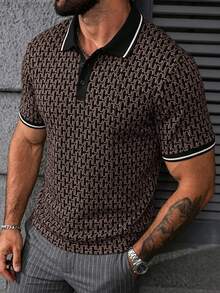Manfinity CasualCool 男士短袖拼色圖案 Polo 衫，適合外出、聚會與辦公穿著 - 彩色 - 查看 1