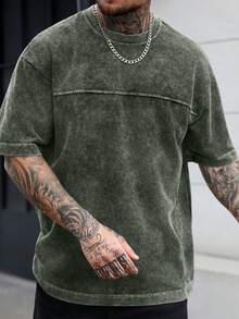 SLATEMANN 男士大尺碼夏季休閒水洗短袖T恤 - 綠色 - 查看 1