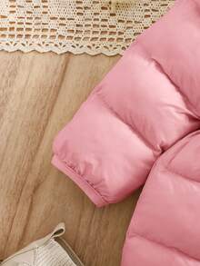 Abrigo acolchado con capucha de felpa de unicolor lindo para bebé, versátil para otoño/invierno - Multicolor - Ver 4