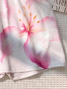 SHEIN Tween女孩印花粉色花卉波點附內建內搭褲休閒裙 1件 - 粉色 - 查看 2