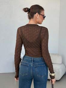 Levarali Women's Solid Color Stand Collar Slim Fit Versatile Daily Wear Top - Brown - View 2