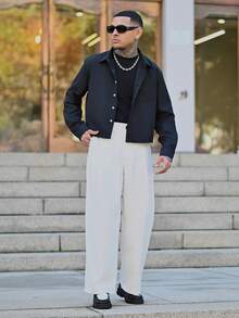 Devon Thys Men's Striped Print Fold Pleated Business Casual Dress Pants - White - View 1