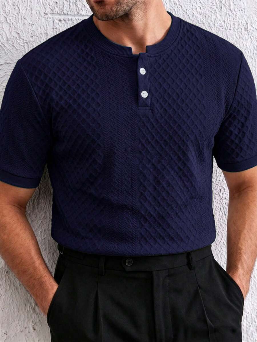 Manfinity CasualCool 男士夏季休閒純色短袖 Polo 衫 - 藏蓝色 - 查看 1
