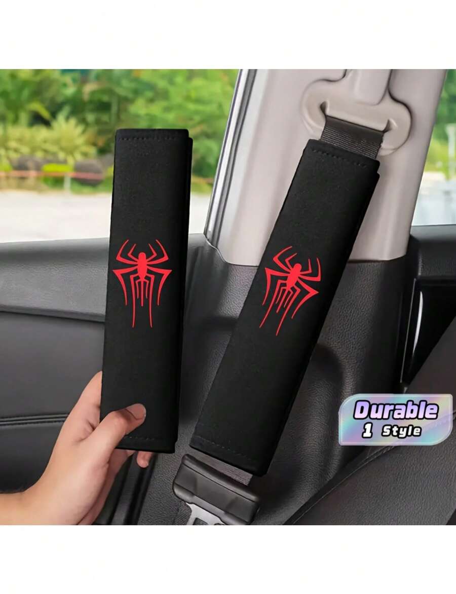 2Pcs Soft Car Seat Belt Covers, Red Spider Pattern Seatbelt Protector Sleeves, Easy To Install Universal Vehicle Safety Interior Decor Accessories - A - View 1