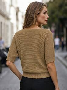 Balvessa Damen Grobstrick Pullover mit Cut-outs, locker geschnitten, , Drop-Shoulder, verkürzter Länge - Kaffeebraun - Übersicht 2