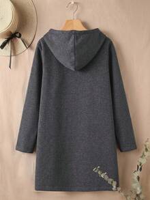 Rusticease Plus Size Women's Geometric Print Long Sleeve Drawstring Hooded Sweatshirt Fall - Grey - View 2