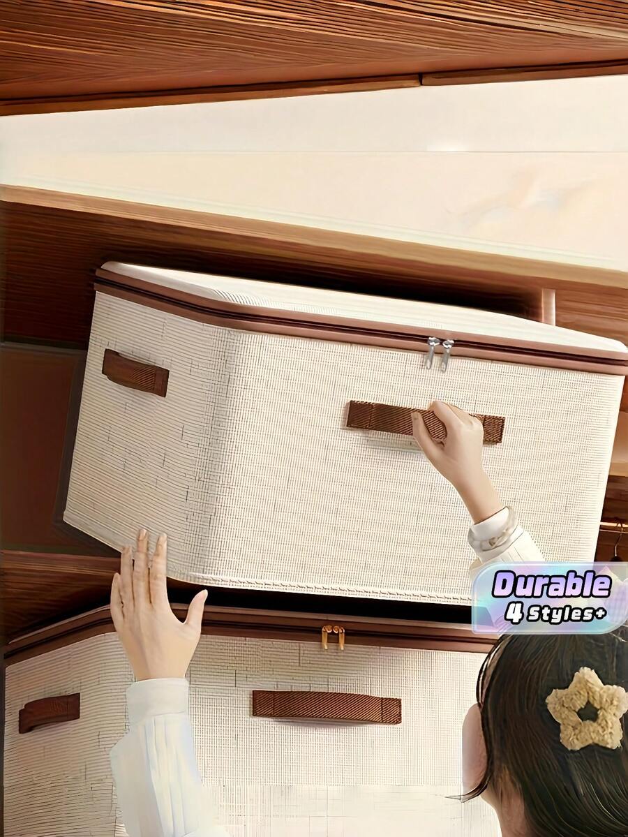 1pc Minimalist Foldable Zipper Storage Bin With Lid Hand Washable Space Saving Under Bed Organizer For Clothes Bedding Textiles Bedroom - Multicolor - View 1