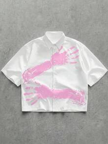 GENTILAND Men's Hand Print Short Sleeve Single-Breasted Casual Shirt - White - View 1