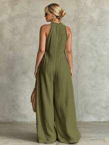 Linhara CURVE Plus Size Woven Summer Casual Fashion Style Travel Daily Wear Women's One-Piece Pants - Green - View 2