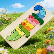 MINKOJA 1Pc Buckle Puzzle With Four Animal Shapes, Children's Wooden Toy Jigsaw Puzzle, Baby Early Education Educational Toy, Birthday Gift - Multicolor - View 9