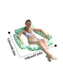 1pc Inflatable Pool Float Green & White Striped Mesh Hammock & Yellow & White 4-Tube Striped Lounge, Summer Water Floats For Pool & Beach - 4 tube oblique stripes - View 3