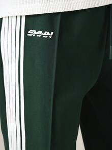 SUMWON Straight Leg Sweatpants With Side Stripe Detail And Drawstring Waist Casual Relaxed Fit Trousers - Green - View 6