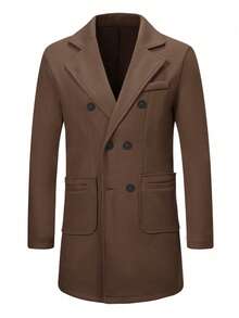 Manfinity Mode Men's Autumn/Winter Fashion Double-Breasted Brown Overcoat - Brown - View 5
