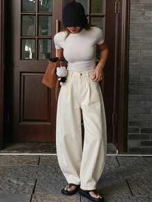 DAZY Solid Color Loose Carrot Pants With Pockets, Casual Long Pants For Women, Spring And Summer - Apricot - View 4