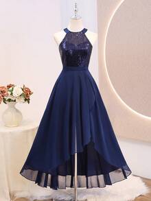 Gaun Chiffon Biru Tua Elegan untuk Pesta Kembali ke Sekolah, Wisuda, Pernikahan, Kelas Enam, Wisuda, Pesta Musim Gugur untuk Anak Perempuan Remaja. - Navy Blue - View 5