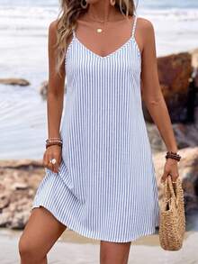 SHEIN LUNE Women's Spaghetti Strap Knit Mini Dress Suitable For Summer - Multicolor - View 1