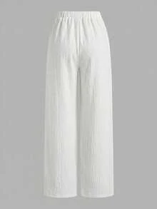 SHEIN LUNE 女款休閒粉色與白色條紋白襯衫及長褲三件套，秋季服裝，套裝，適合工作、早午餐、度假、旅行穿著 - 粉色 - 查看 7