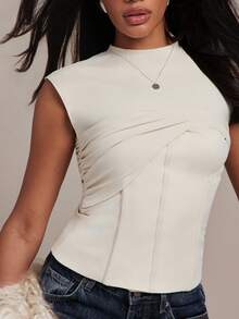 Hauture Women's Sexy Elegant Bustier Corset Cap Sleeve Top, Perfect For Office Wear Brunch Night Out Date Night, Teachers' Day, Going Out, Summer, Cream White - Apricot - View 1