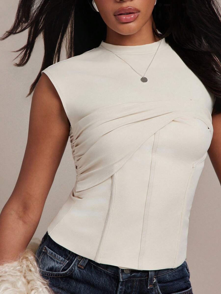 Hauture Women's Sexy Elegant Bustier Corset Cap Sleeve Top, Perfect For Office Wear Brunch Night Out Date Night, Teachers' Day, Going Out, Summer, Cream White - Apricot - View 1