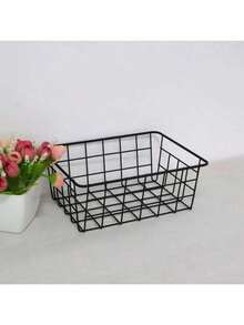 1pc Matte Black Trapezoid Minimalist Desktop Storage Basket, Metal Organizer Basket For Kitchen And Bathroom Without Drilling, Small Gold Trapezoid Basket, Pink Rectangular Basket, Bathroom Accessories, Room Decor - multicolor - View 2