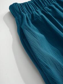Rusticease Plus Size Solid Color Casual Versatile Vacation Skirt - Blue Day - View 5