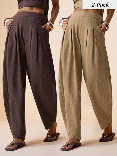 Zivah 2026 Frühling/Sommer Boho-Stil, Pendler, Braun + Aprikose gebogene Beine lange Hose 2-teiliges Set