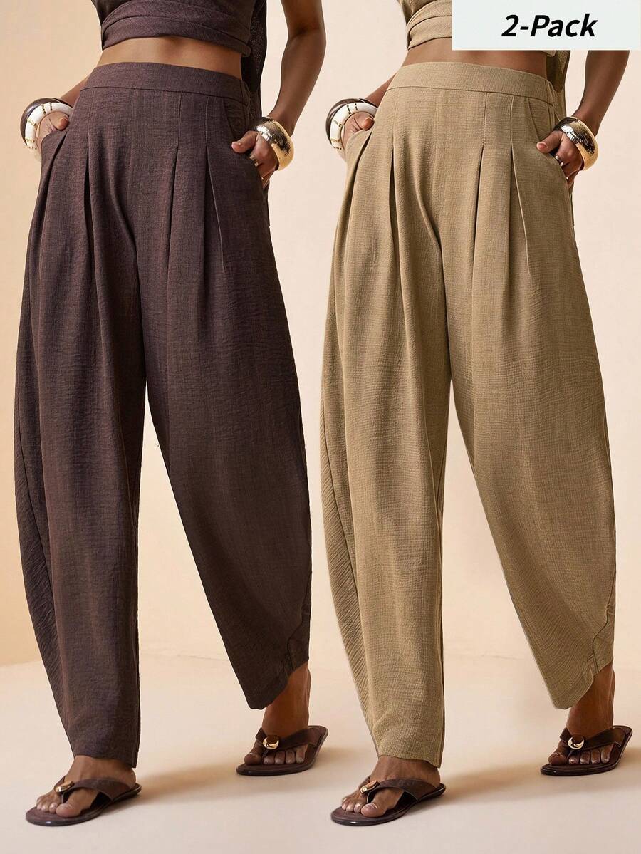 Zivah 2026 Spring/Summer Bohemian Style, Commuter, Brown + Apricot Curved Leg Long Pants 2 Pieces Set