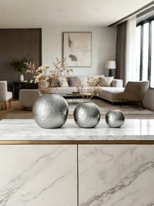 Jarrón de cerámica minimalista moderno nórdico para hidroponía, soporte esférico para flores con acabado martillado y electrochapado en plata, adorno decorativo para sala de estar, soporte de TV, mesa de comedor & escritorio de oficina, decoración del hogar - Multicolor - Ver 2