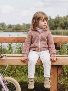 SHEIN Vintaside Kids 女嬰秋季長袖連帽時尚復古休閒外套，適合涼爽天氣，戶外旅行、度假或日常休閒出遊、購物、散步 - 藕粉色 - 查看 2