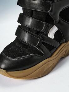 Solezae 2026新款魅力超级玛兰托黑白高帮魔术贴搭扣绗缝加厚鞋领隐形坡跟女式运动鞋 - 黑色 - 查看 7
