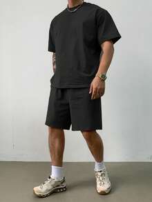 DAZY Conjunto de camisetas negras sólidas para hombre, de verano - Negro - Ver 4