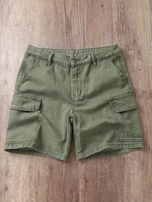 Manfinity Joysei 男士休闲牛仔工装短裤，夏季 - 軍綠色 - 查看 1
