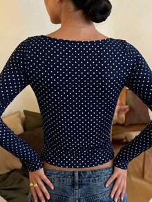 Rovax Kaos Lengan Panjang Slim Fit Motif Polkadot Wanita - MultiWarna - View 2