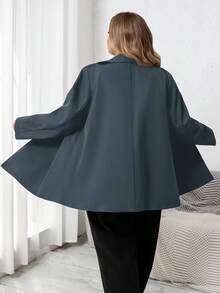 SHEIN CURVE+ Blazer de talla grande de unicolor para uso casual/oficina - Azul Marino - Ver 2