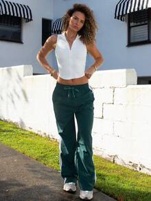 Anna Vacay Women's Color Block Stripe Drawstring Waist Sports Pants Fall - Green - View 3