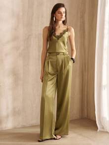 MOTF PREMIUM WOMEN'S SATIN TEXTURED SUIT PANTS, FASHION COMMUTE, AUTUMN/WINTER - Green - View 5