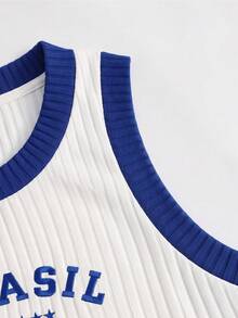 ROMWE MEN Brazilian Print Colorblock Casual Camisole, Slim Fit Athletic Casual Cropped Top, Suitable For Summer Wear - White - View 4