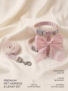 PETSIN 1PC Must-Have Cute Shiny Big Bow Cat Harness Leash Set Soft Nylon Webbing I-Shaped Cat Harness Escape-Proof No Choke Adjustable Cat Walking Leash Comfortable Breathable Pet Harness With Glossy Satin Bow Decor Hands-Free Cat Traction Rope Anti-Escape - Multicolor - View 3