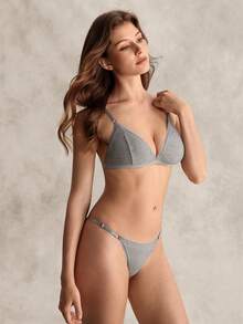 EverLounge Women's Basic Color Camisole Bra & Bikini Bottom Set  For Everyday Wear Casual Without Padding - Grey - View 4