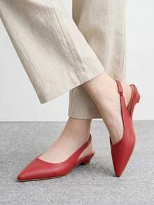 CUCCOO BIZCHIC Sepatu Flat Wanita PU Warna Solid Ringan dengan Tumit Miring Kecil, Berkelas Tinggi, Elegan, Burgundy, Pola Kasar, Tumit Embun, untuk Komuter, Kencan, dan Sehari-hari - Burgundy - View 3