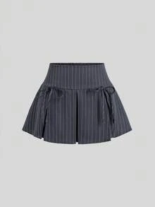 Sweetra Women's Front Tie Light Grey Pleated Skirt Back-To-School Graduation Rio De Janeiro School Sixth Form Spa Summer 70s Cute - Grey - View 1