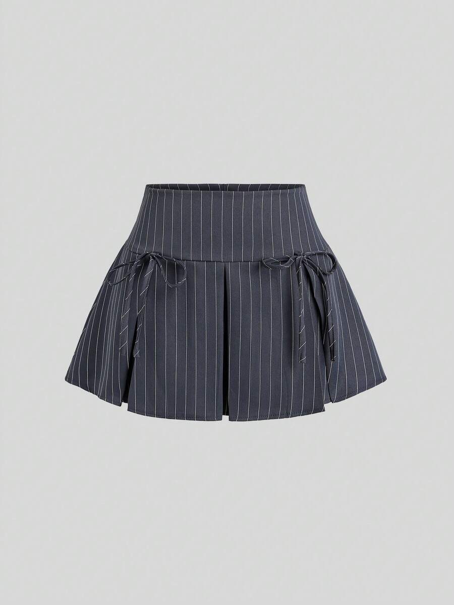 Sweetra Women's Front Tie Light Grey Pleated Skirt Back-To-School Graduation Rio De Janeiro School Sixth Form Spa Summer 70s Cute - Grey - View 1