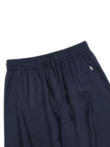 Manfinity Homme Solid Color Versatile Drawstring Pocket Casual Pants - Navy Blue - View 5