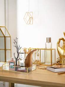 Luxury Gold Octagon Mirror Glass Vanity Tray For Cosmetic Perfume Storage, Retro Hex Embossed Glass Coasters With Golden Brass Edging, Anti-Slip Dining Table Trinket Mats. - gold - View 8